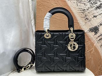 Dior Medium Lady Bag Black Graphic Calfskin 24x21x12cm