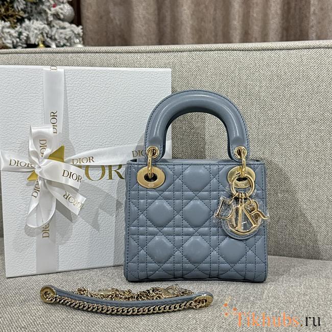 Dior Mini Lady Lambskin Blue Gold 17cm - 1