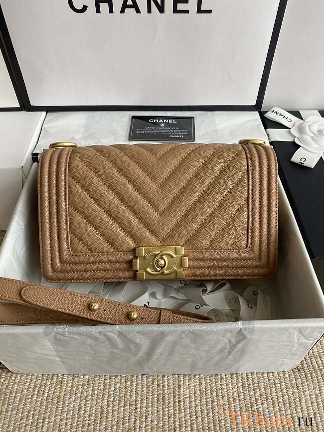 Chanel Leboy Bag Brown Caviar Gold Chevron 25cm - 1