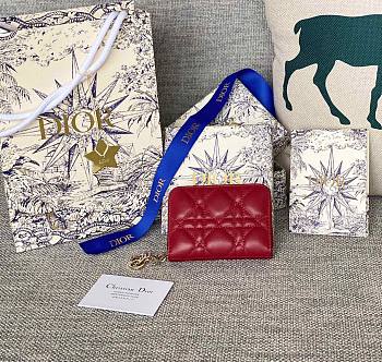 Dior Wallet Red Lambskin 11x8.5x2.5cm