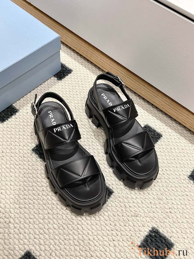  Prada Monolith Leather Platform Black Sandals - 1
