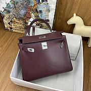 Hermes Kelly 25 Bag Red Wine Box Leather Silver 25cm - 3