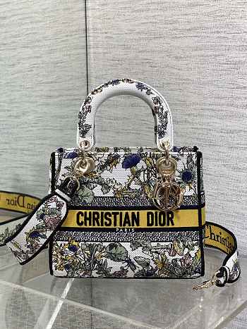 Dior Medium Lady D-Lite Bag Latte Yellow Chardons 24x11x20cm