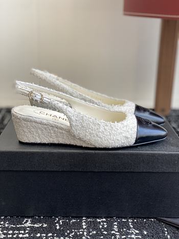 Chanel Slingback Sandals White Tweed