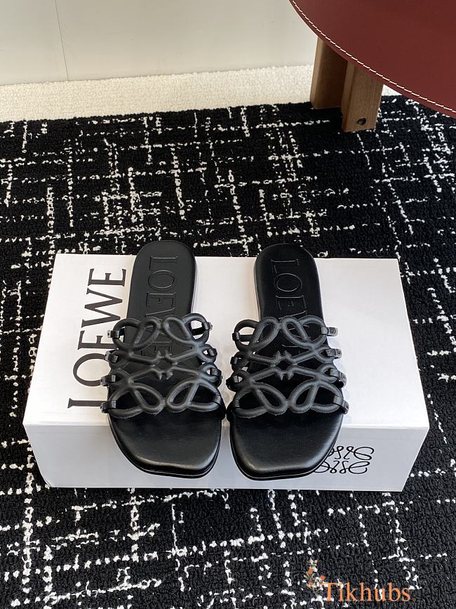 Loewe Petal Anagram Slide Calfskin Black  - 1