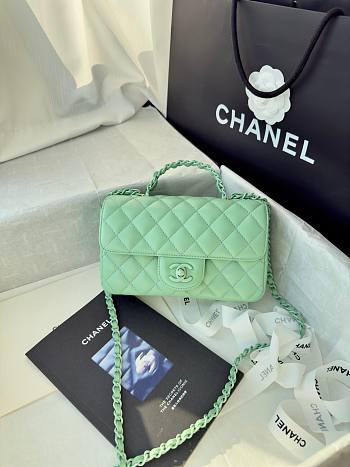 Chanel Top Handle Bag Green Lambskin 20x12.5x6cm