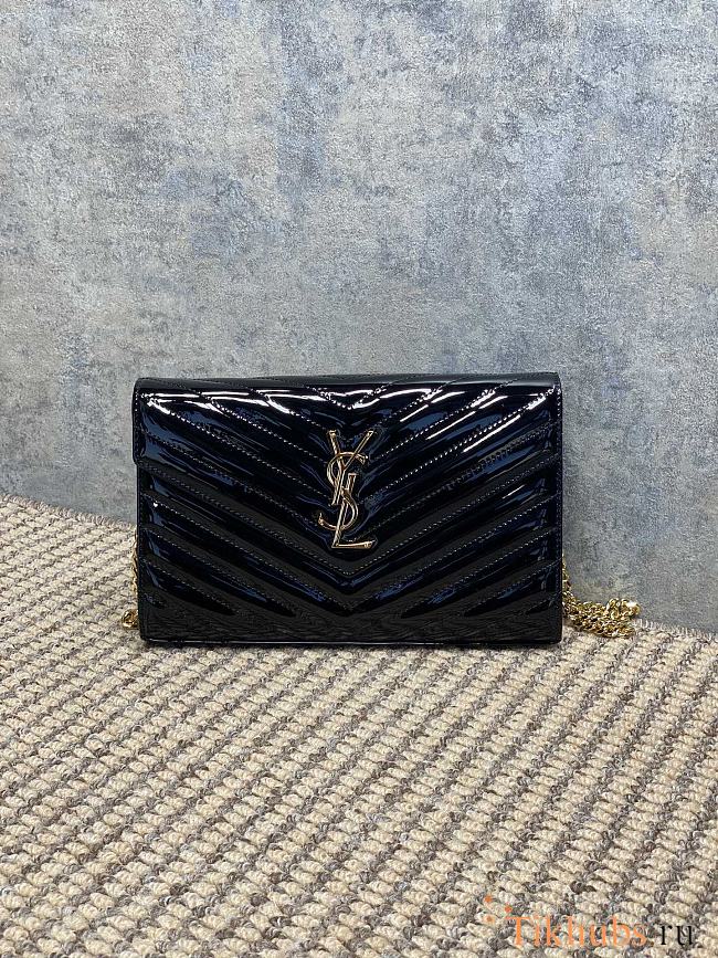 YSL Envelope Wallet Bag Black Patent Gold 22.5x14x4cm - 1