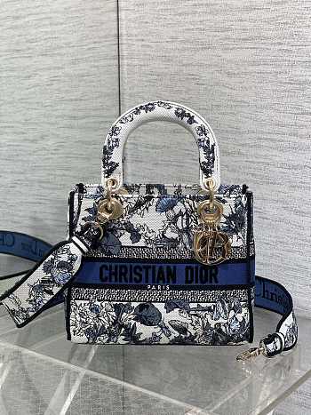 Dior Lady D-lite Bag Around The World Blue 24x11x20cm