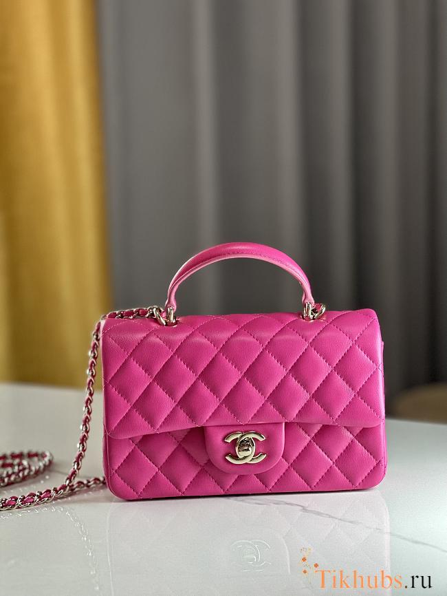 Chanel Top Handle Flap Bag Fuchsia Lambskin Light Gold 20cm - 1