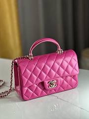 Chanel Top Handle Flap Bag Fuchsia Lambskin Light Gold 20cm - 6