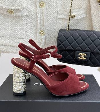 Chanel Sandal Heel Red Suede 8cm