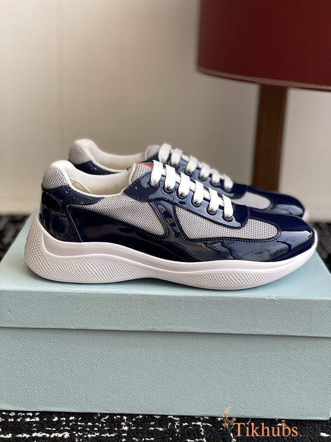Prada Patent Technical Fabric Navy Blue Sneakers - 1