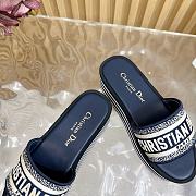 Dior Dway Platform Slide Navy Blue Embroidered Cotton - 4