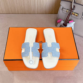 Hermes Denim White Slides 
