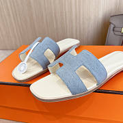 Hermes Denim White Slides  - 5
