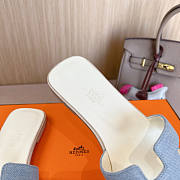 Hermes Denim White Slides  - 4
