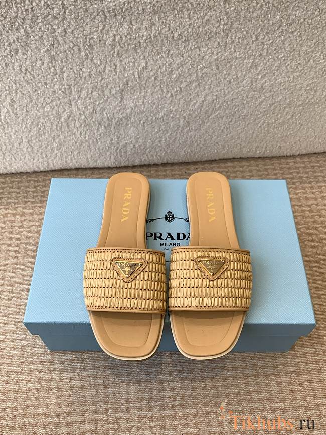 Prada Woven Beige Slides - 1
