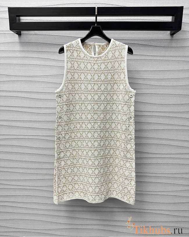 Dior Or Cannage Tunic White Tweed Dress - 1