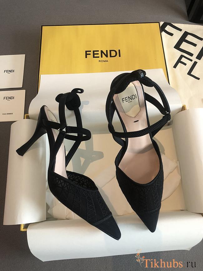Fendi Black Lace Colibri Lite Slingback Pumps 8.5cm - 1