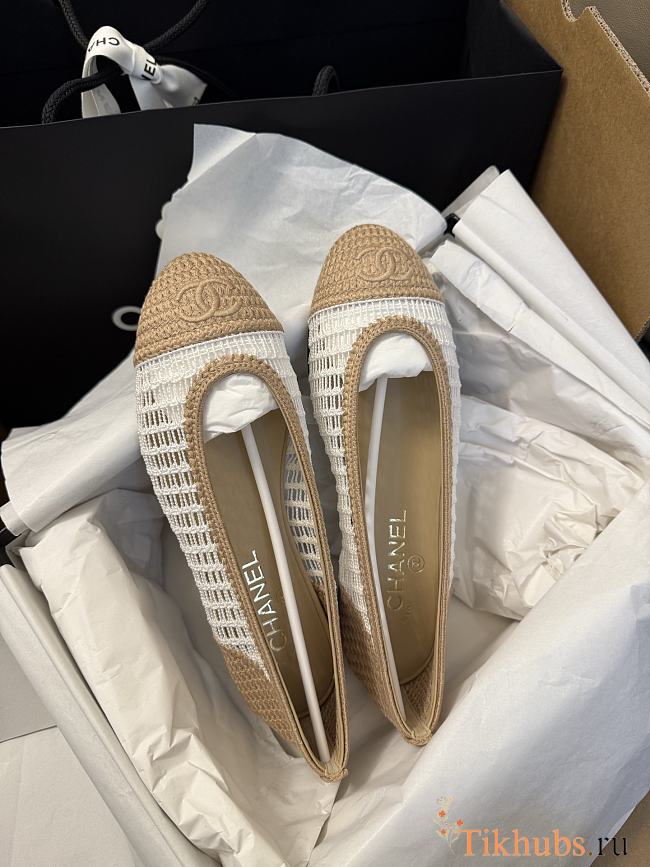 Chanel Ballet Flats Raffia White & Beige - 1