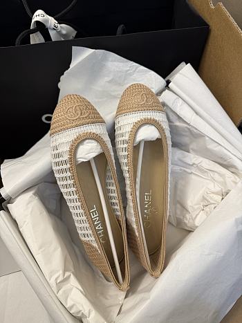 Chanel Ballet Flats Raffia White & Beige