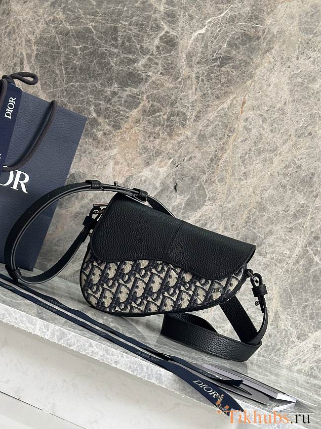 Dior Mini Saddle Bag Beige Black Oblique 19.5x15x5.5cm - 1