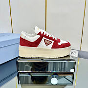 Prada Downtown Bold White Red Suede Sneakers - 5