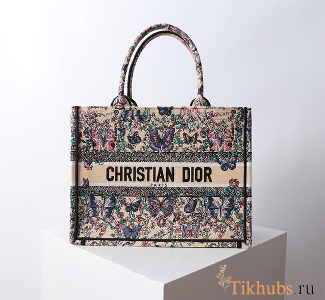 Dior Medium Book Tote Raffia Blue Papillon 36x27.5x16.5cm - 1