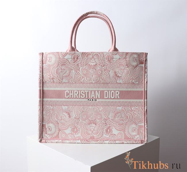 Dior Large Book Tote Peach Pink White D-Butterfly 42x18x35cm - 1