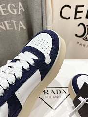 Prada Downtown Bold White Navy Blue Suede Sneakers - 5