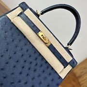 Hermes Kelly 25 Bag Navy Blue Ostrich Gold 25cm - 3