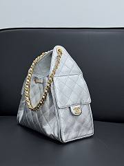 Chanel 25 Small Handbag Silver Calfskin Gold 30x26x14cm - 4