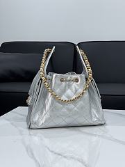 Chanel 25 Small Handbag Silver Calfskin Gold 30x26x14cm - 3
