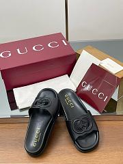 Gucci Cutout Leather Black Slides  - 2
