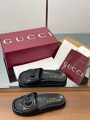 Gucci Cutout Leather Black Slides  - 4