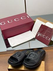Gucci Cutout Leather Black Slides  - 3
