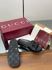 Gucci Cutout Leather Black Slides  - 5