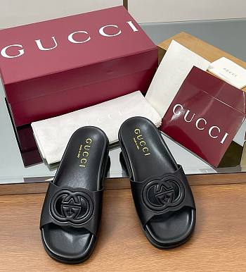 Gucci Cutout Leather Black Slides 