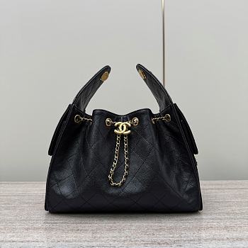 Chanel 25 Small Handbag Black Calfskin Gold 30x26x14cm