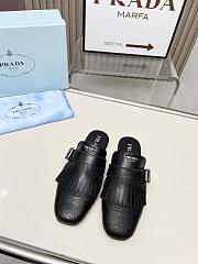 Prada Shuffle Fringed Black Leather Slippers - 5