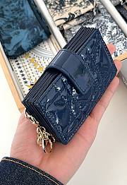 Dior Lady Jasmine Card Holder Navy Blue Patent 10.5cm - 5