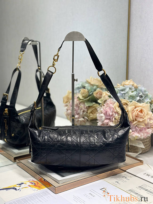 Dior Medium D-Journey Bag Calfskin Black Macrocannage 33x16x15cm - 1