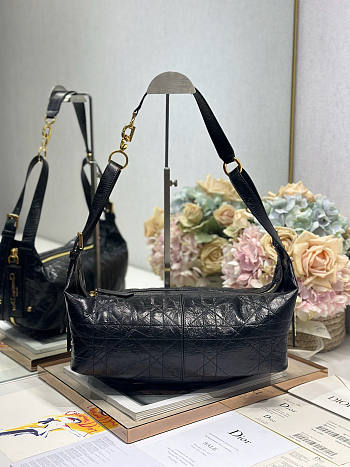 Dior Medium D-Journey Bag Calfskin Black Macrocannage 33x16x15cm