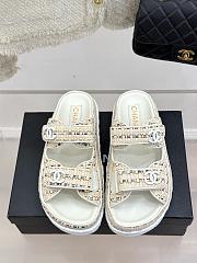Chanel White Tweed Sandal Slides - 3