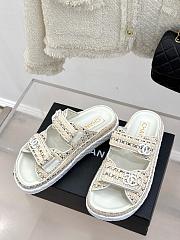 Chanel White Tweed Sandal Slides - 2