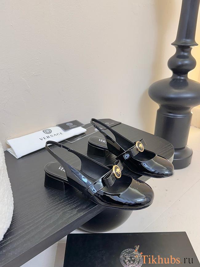 Versace Gianni Ribbon Patent Slingback Pumps Black 35mm - 1