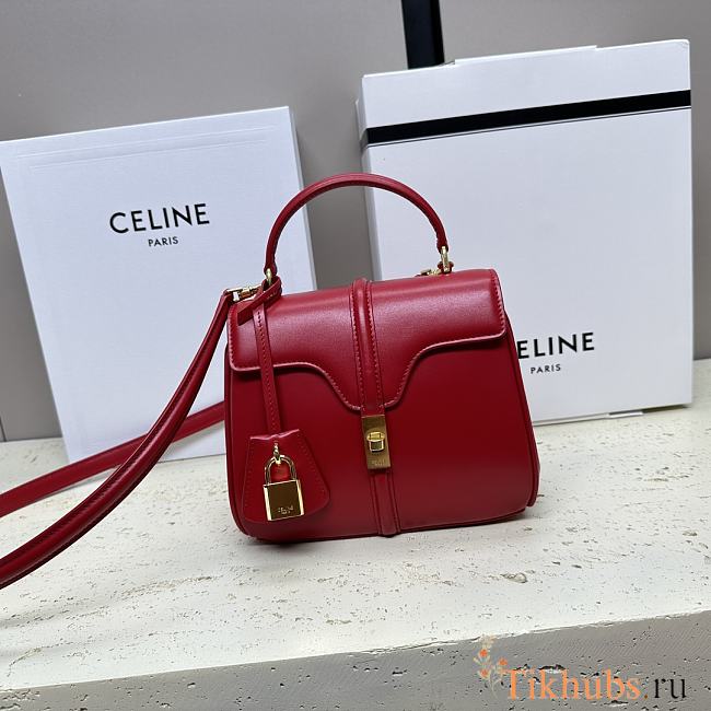 Celine Mini 16 Satinated Calfskin Red 18.5x15.5x9cm - 1