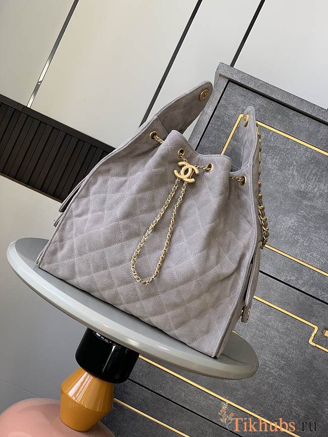 Chanel 25C Hobo Bag Suede Grey 40x30x15cm - 1