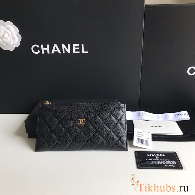 Chanel Long Wallet Black Caviar Gold 19.5x10.5x3cm - 1