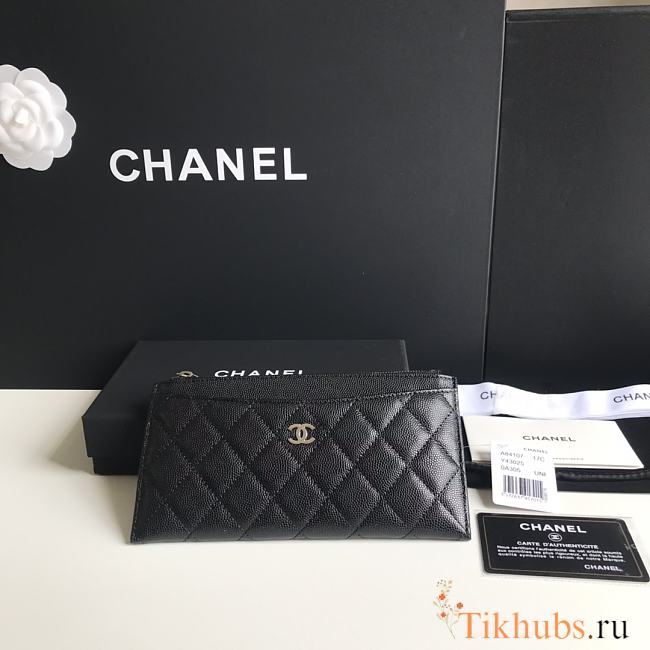 Chanel Long Wallet Black Caviar Silver 19.5x10.5x3cm - 1